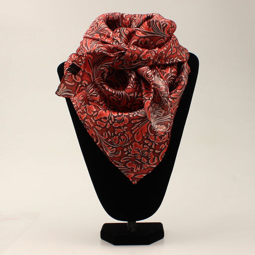 Wild Rags Floral Scroll Print Silk Western Scarf - Red Red Tooled