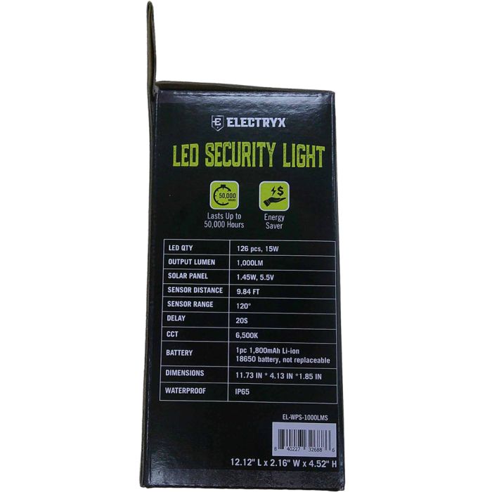 Electryx 1000 Lumens Solar Powered LED Security Light - White