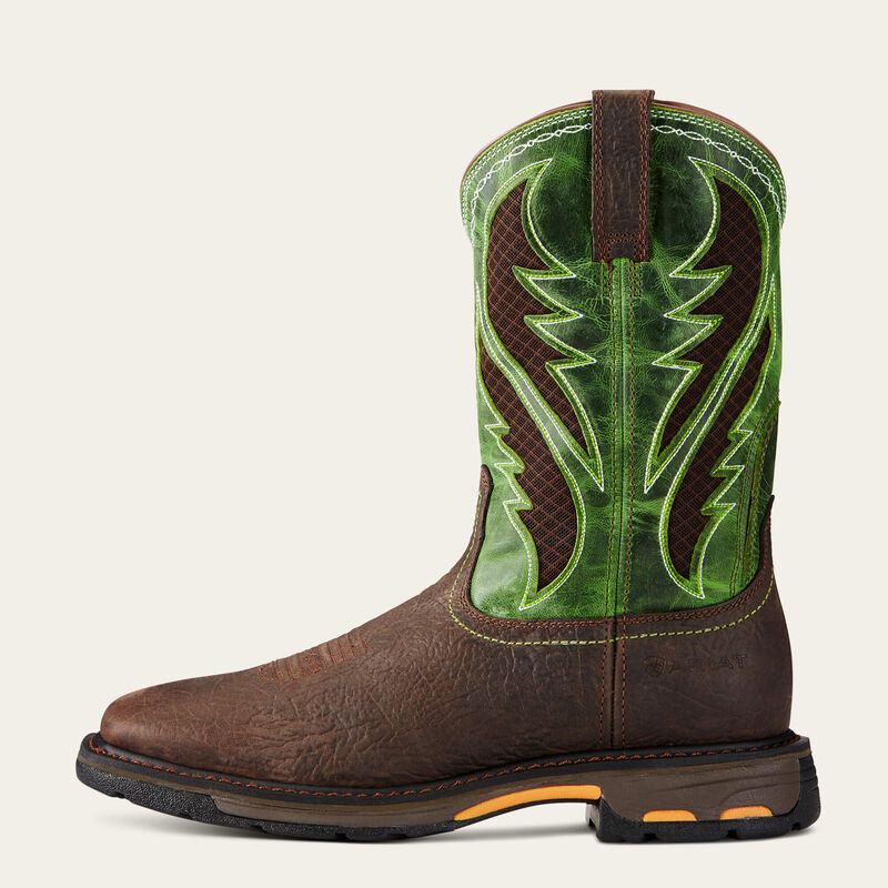 Ariat Men's Workhog Wide Square Toe Venttek Composite Toe Work Boot Bruin bwn/green gras