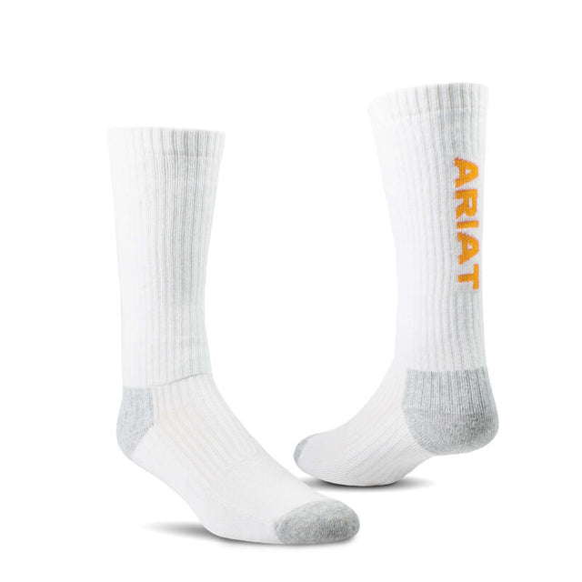 Ariat Premium Ringspun Cotton Mid Calf Work Sock 3 Pair Pack White