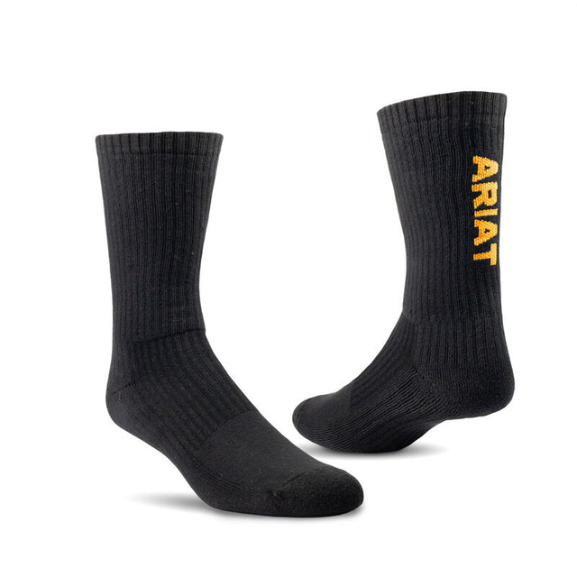 Ariat Premium Ringspun Cotton Crew Work Sock 3 Pair Pack Black