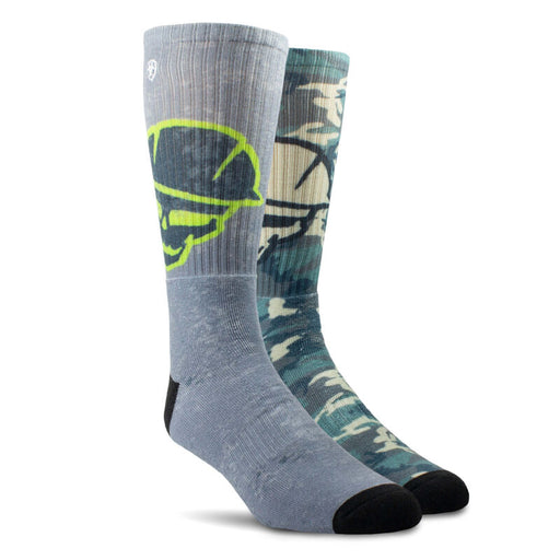 Ariat Roughneck Graphic Crew Work Sock 2 Pair Multi Color Pack Grey/green