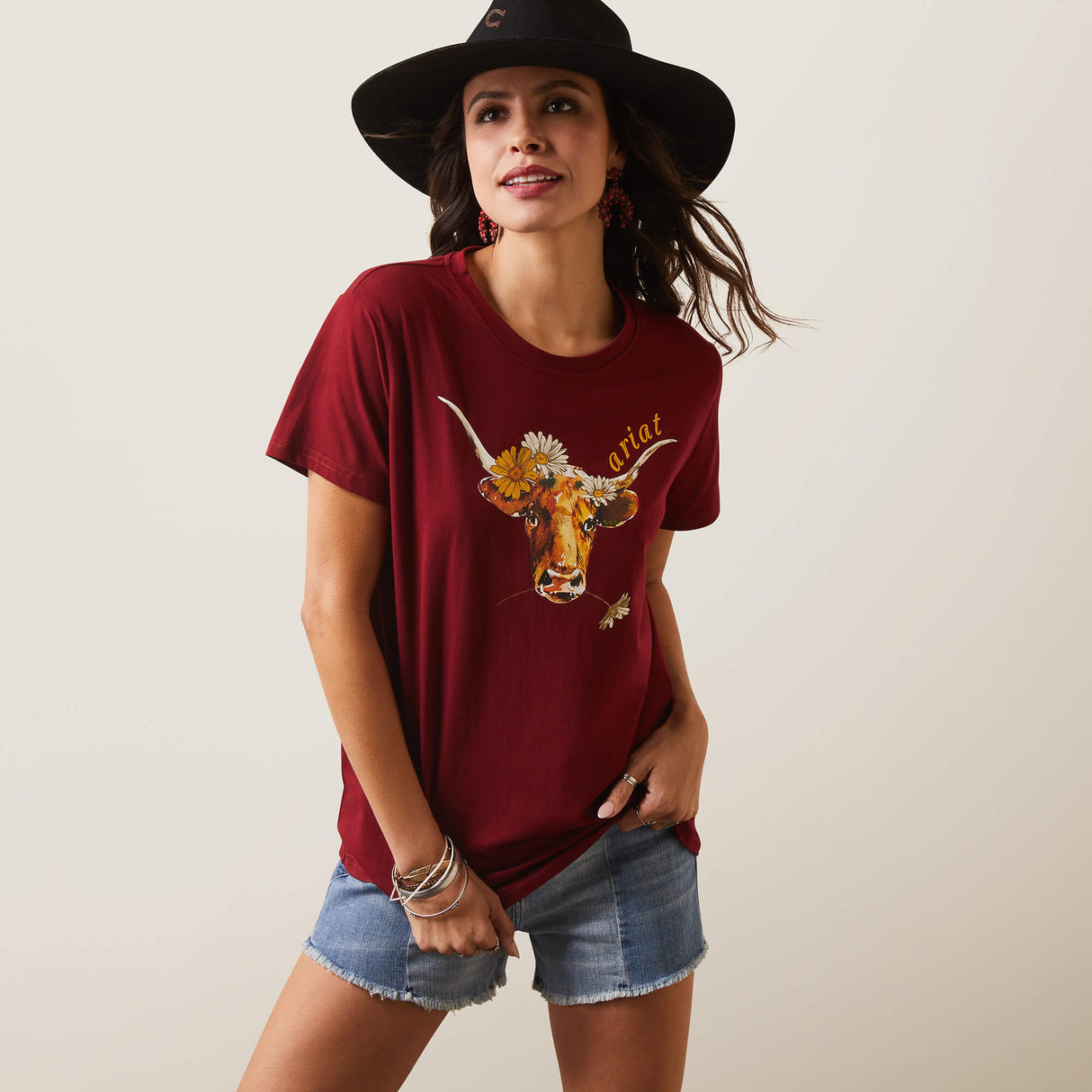 Ariat Women's Real Daisy Steer Tee Pomegranate