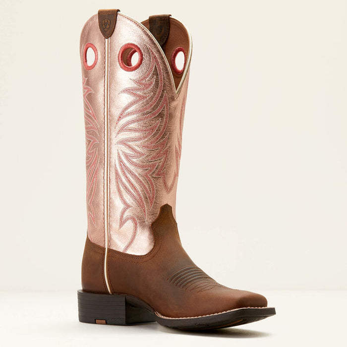 Women's Round Up Ryder Western Boot - Distressed Brown & Golden Pink