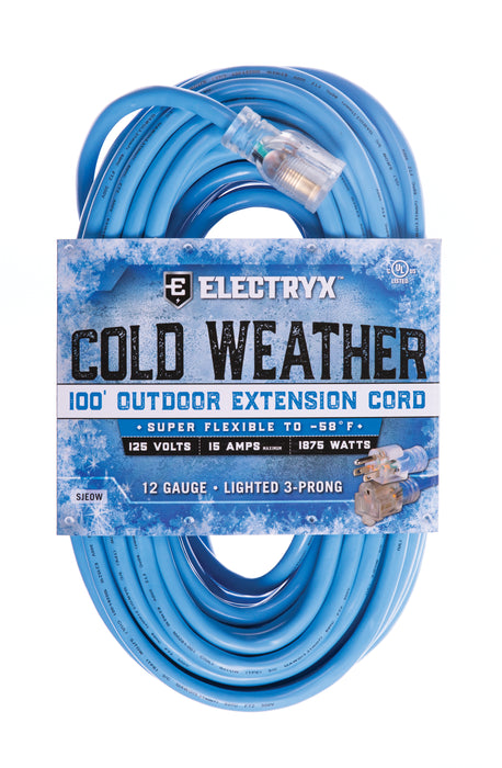 Electryx 12 Gauge Cold Weather Outdoor Extension Cord - Blue 100FT / Blue