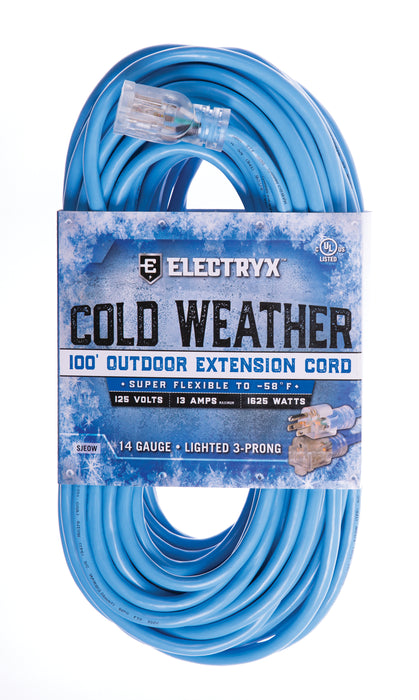 Electryx 14 Gauge Cold Weather Outdoor Extension Cord - Blue 100FT / Blue