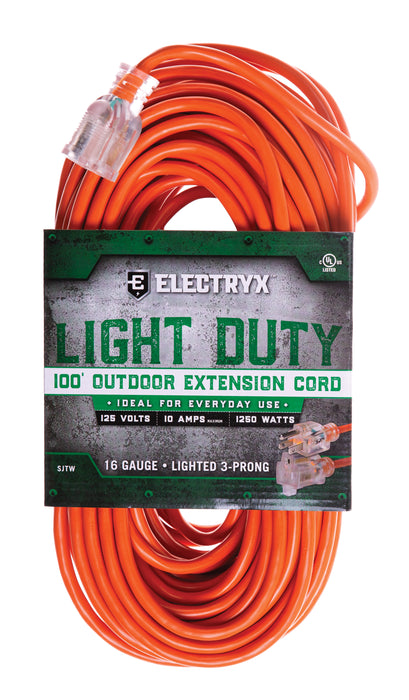 Electryx Light Duty Indoor/Outdoor Extension Cord - 16 Gauge - Orange 100FT / Orange