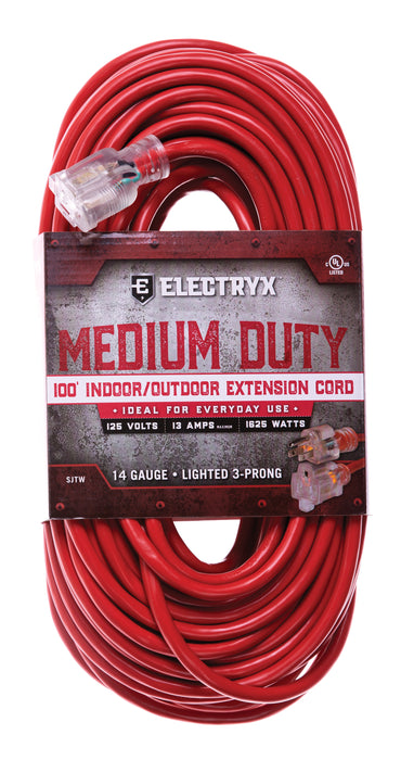Electryx Medium Duty Indoor/Outdoor Extension Cord - 14 Gauge - Red 100FT / Red
