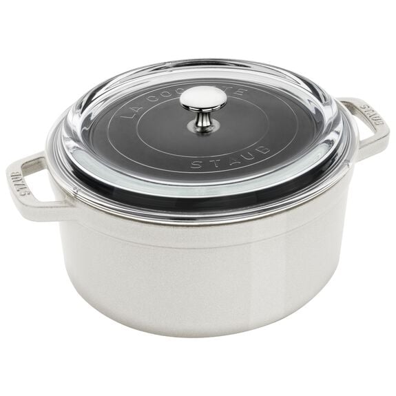 Staub 4 Qt Round Glass Lid Cocotte White Truffle