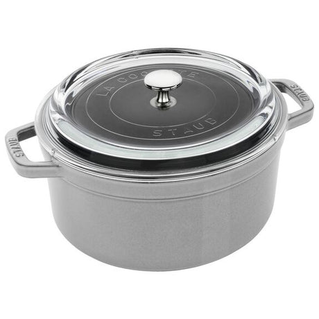 Staub 4 Qt Round Glass Lid Cocotte Graphite Grey