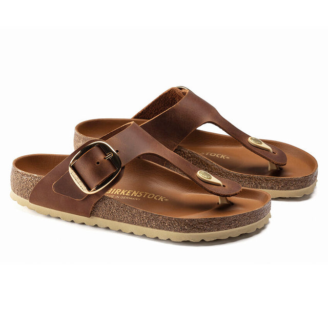 Birkenstock Women's Gizeh Big Buckle Oiled Nubuck Leather Sandal Cognac