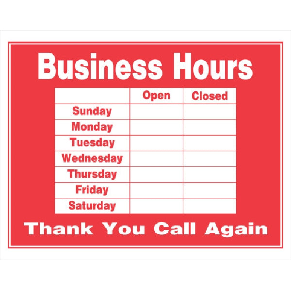 Hillman Business Hours Sign Red