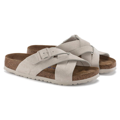 Birkenstock Lugano Soft Footbed Suede Leather Sandal Antique white