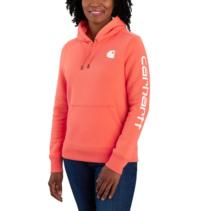 Carhartt Women's Relaxed Fit Midweight Logo Sleeve Graphic Hoodie Electric Coral / REG
