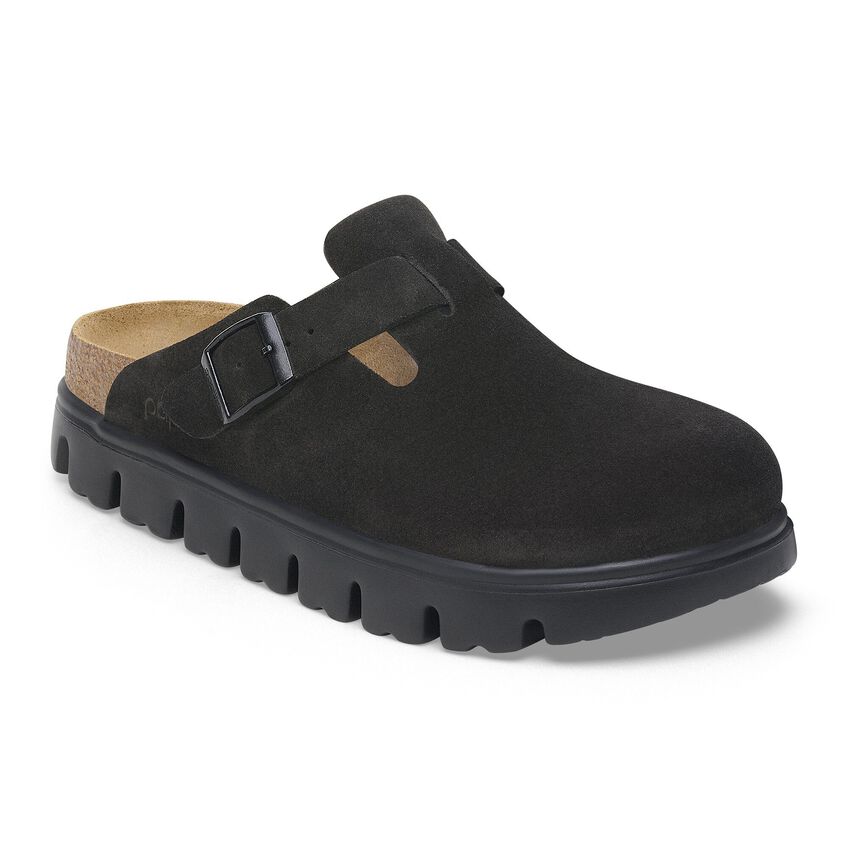 Birkenstock Boston Chunky Suede Leather Clog - Black/Black Black/Black