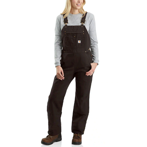 Carhartt Women's Relaxed Fit Washed Duck Insulated Bib Overall Dkb dark brown
