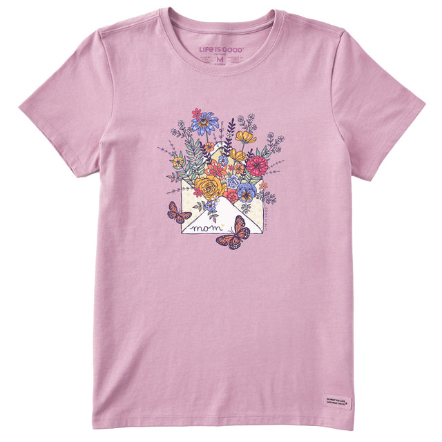 Life Is Good Womens Mom Floral Envelope Short Sleeve Crusher Tee - Violet Purple Violet Purple