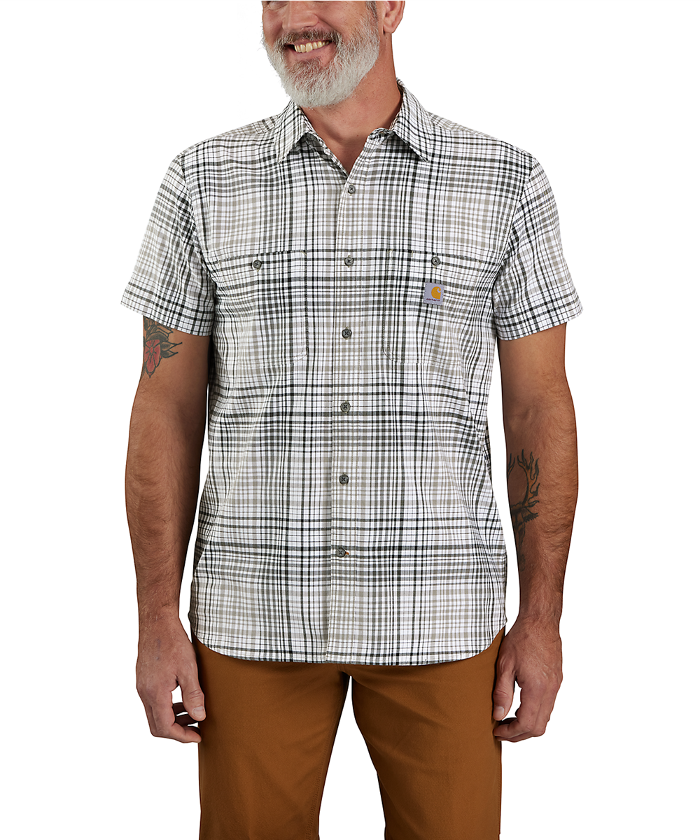 Carhartt Men's Rugged Flex Plaid Short Sleeve Shirt Asphalt