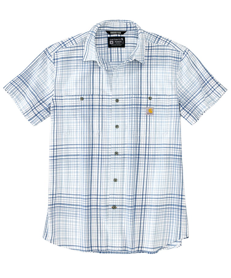 Carhartt Men's Rugged Flex Plaid Short Sleeve Shirt Fog Blue