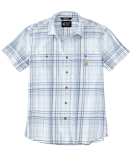 Carhartt Men's Rugged Flex Plaid Short Sleeve Shirt Fog Blue