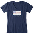 Life Is Good Womens Home Sweet Home Quilted Flag Short Sleeve Crusher-LITE Vee - Darkest Blue Darkest Blue