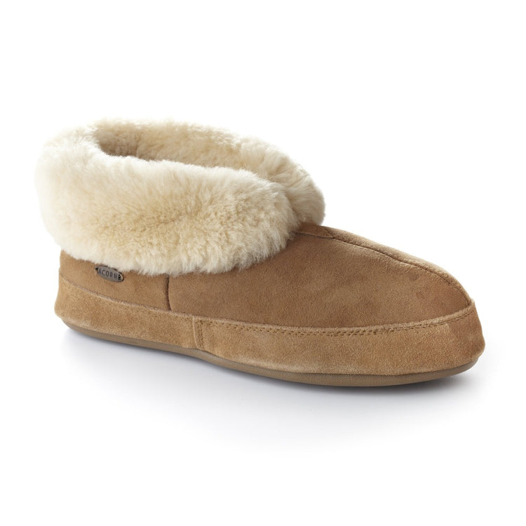 Acorn Men's Sheepskin Bootie Slipper With Indoor/Outdoor Sole Walnut