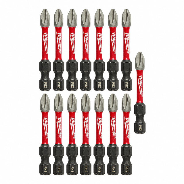 Milwaukee Shockwave 2 In. Impact Phillips #2 Power Bits (15-piece Contractor Pack)