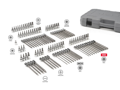 Tekton 110-Piece 3/8 Inch Drive Hex, Torx, TR Torx, Phillips, Slotted, Square, Triple Square Bit Socket Set