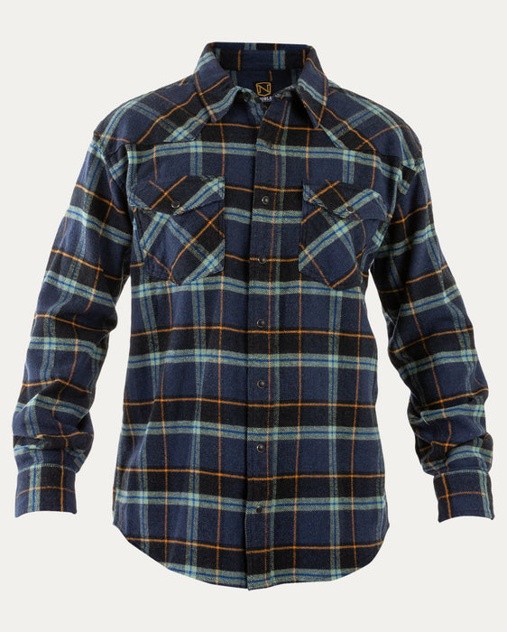 Noble Outfitters Men's Brawny Snap Front Flannel Shirt Navy Plaid