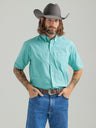 Wrangler Men's George Strait Short Sleeve 1 Pocket Button Down Plaid Shirt In Teal Teal