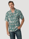 Men's Wrangler Coconut Cowboy Snap Front Camp Shirt In Teal Leaf Blue