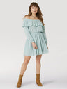 Women's Wrangler Ruffle Off Shoulder Dress In Light Teal Light blue