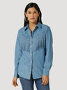 Women's Wrangler Retro Fringle Front Denim Western Snap Shirt In Indigo Denim