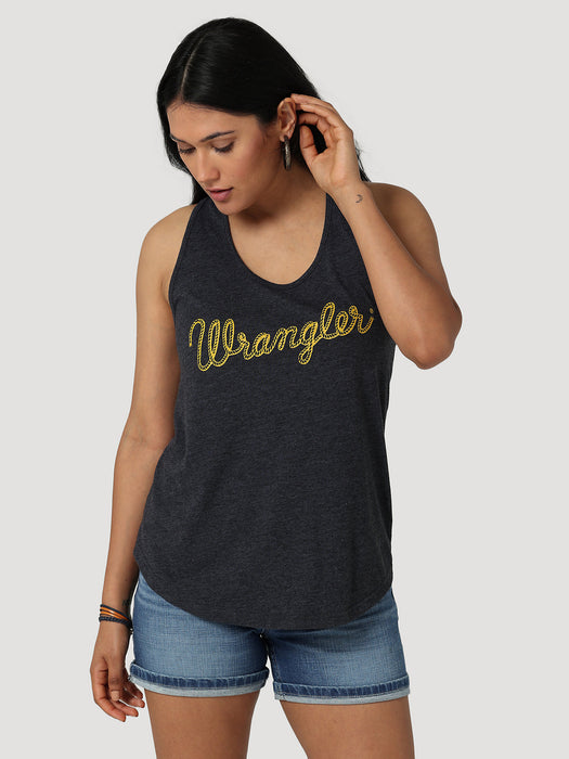 Women's Wrangler Retro Rope Logo Racerback Tank In Caviar Heather Caviar heather