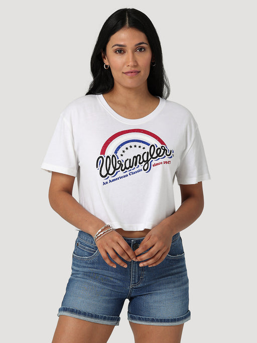 Women's Wrangler American Classic Boyfriend Crop Tee In Marshmallow Heather Marshmallow heather