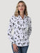 Women's Wrangler Retro Cowgirl Cactus Western Snap Shirt In White Print White print