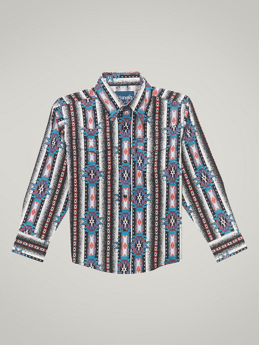 Wrangler Boy's Checotah Long Sleeve Western Snap Shirt In Adobe Black Multi