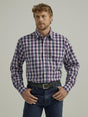 Wrangler Men's Wrinkle Resist Long Sleeve Western Snap Plaid Shirt In Corsair Navy