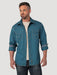 Men's Wrangler Retro Premium Western Snap Solid Shirt In Mallard Blu Blue