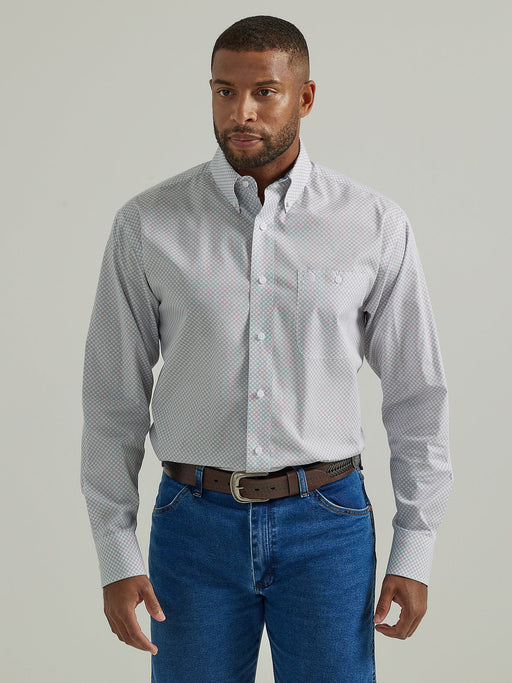 Men's Wrangler George Strait Long Sleeve Button Down One Pocket Shirt In Brick Dot Blue N/a