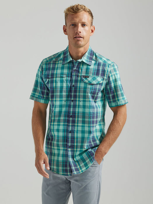 Men's Atg By Wrangler Asymmetrical Zip Pocket Plaid Shirt In Tidewater Plaid Tidewater plaid