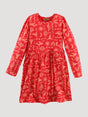 Wrangler Girl's Long Sleeve Printed Pocket Dress In Red Red