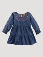 Wrangler Girl's Embroidered Denim Tunic Dress In Blue Denim Blue