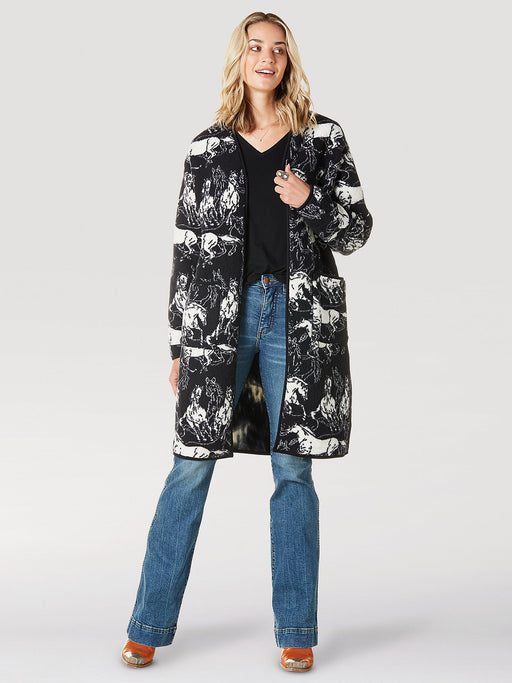 Women's Wrangler Oversized Pocket Sherpa Horse Duster Cardigan In Black Beauty Black