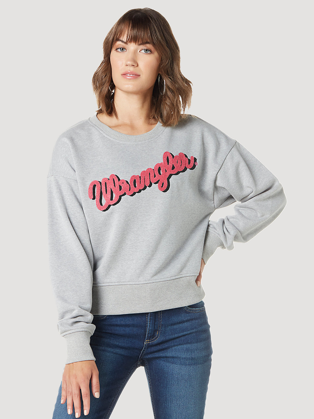 Women's Wrangler Script Drop Shoulder Pullover In Heather Grey N/a