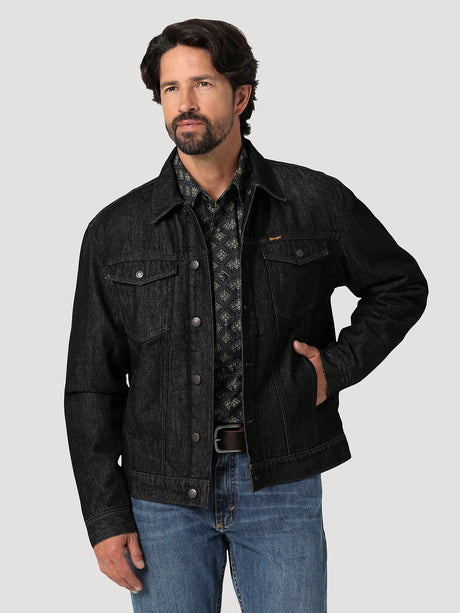 Men's Wrangler Cowboy Cut Sherpa Lined Denim Jacket In Black Obelisk Black obelisk