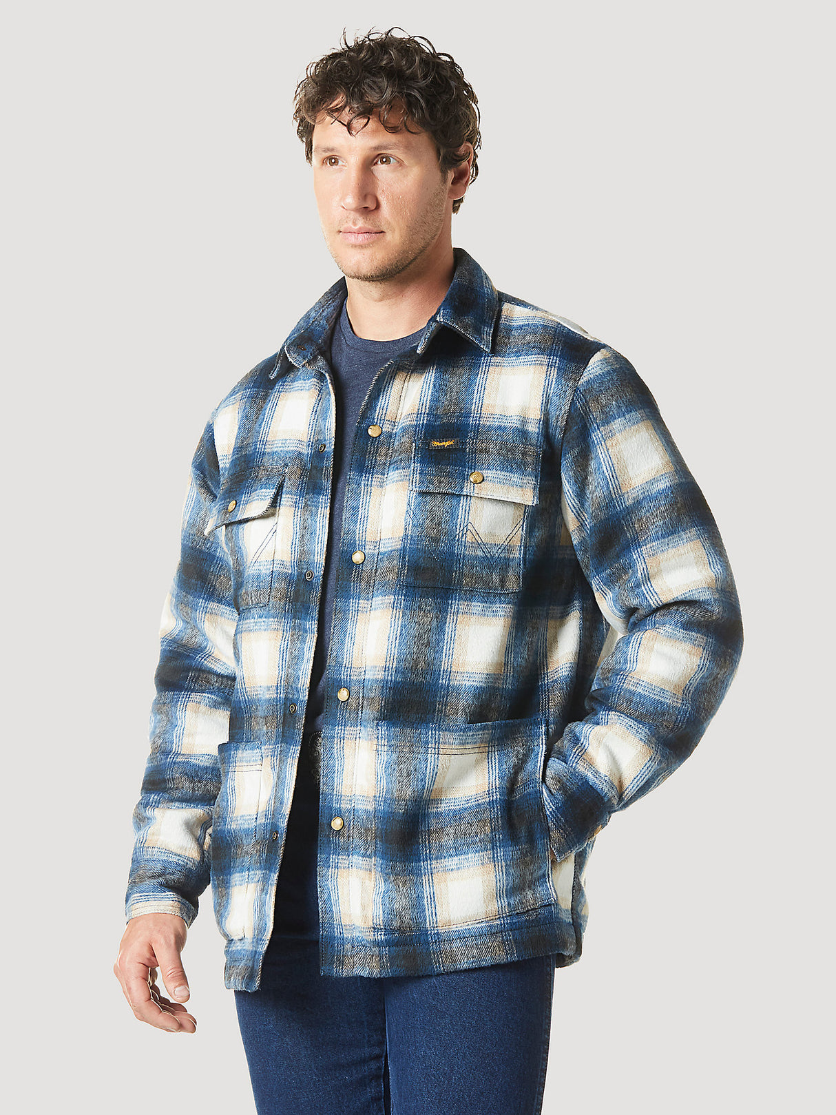 Men's Wrangler Quilt Lined Flannel Shirt Jacket In Tannin Tannin