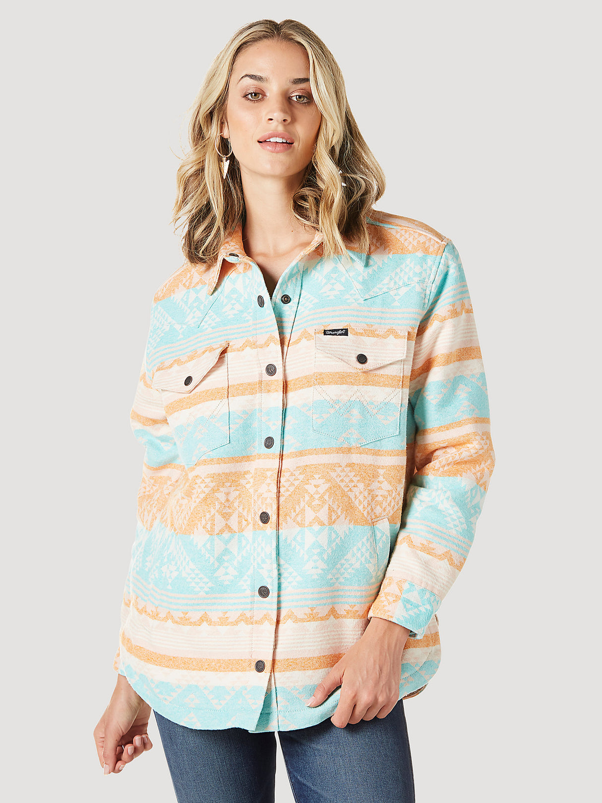 Women's Wrangler Southwestern Print Shacket In Sunset Blues Multi