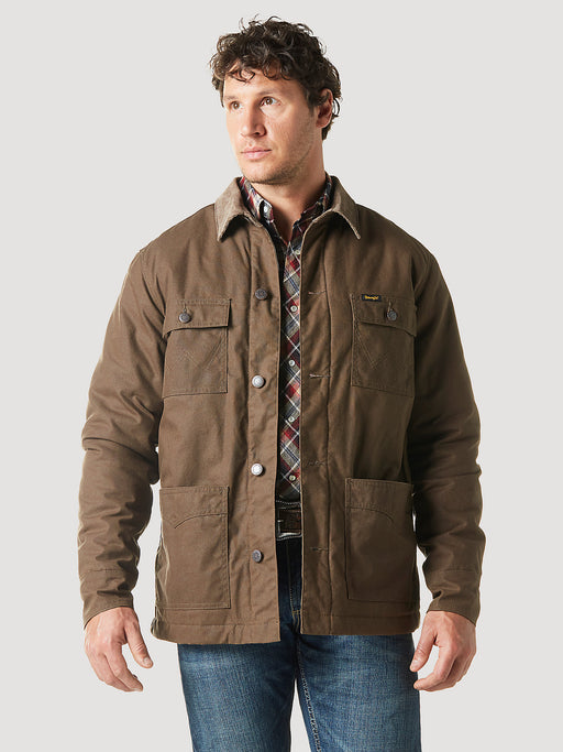 Wrangler Men's Western Lined Canvas Bard Coat In Waxed Chocolate Chip Waxed chocolate chip