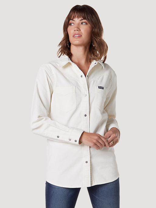 Women's Wrangler Long Sleeve Corduroy Western Snap Shirt In White White